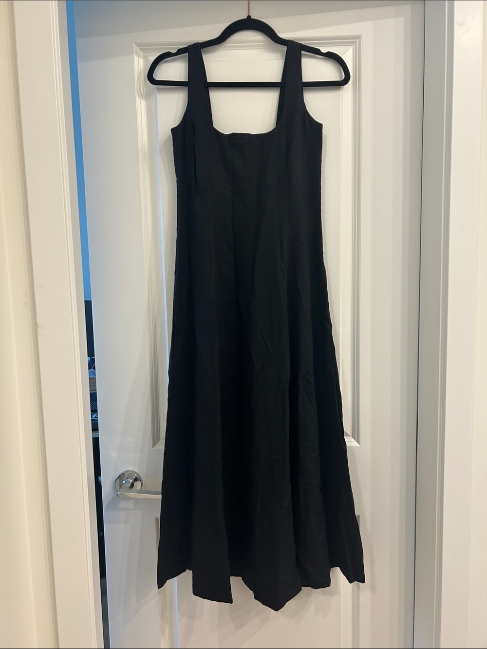 GAP Black Square-Neck Linen-Blend Midi Skirted Dress - Picture 3 of 6